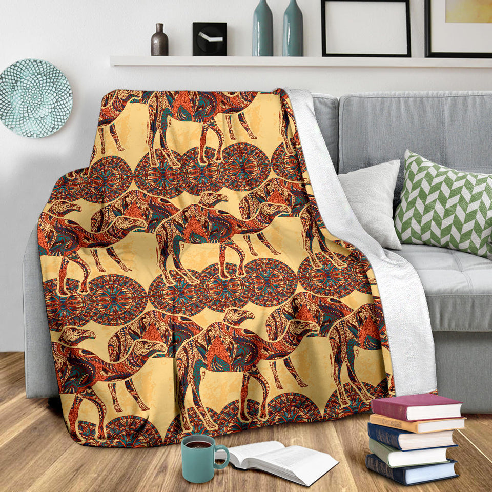 Camel Polynesian Tribal Design Pattern Premium Blanket