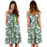 Pelican Pattern Print Design 04 Sleeveless Midi Dress