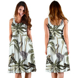 Monkey Sloth Lemur Palm Trees Pattern Sleeveless Midi Dress