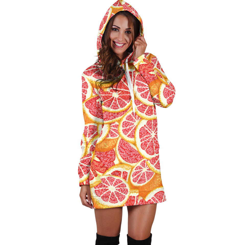 Tropical Grapefruit Pattern Women'S Hoodie Dress