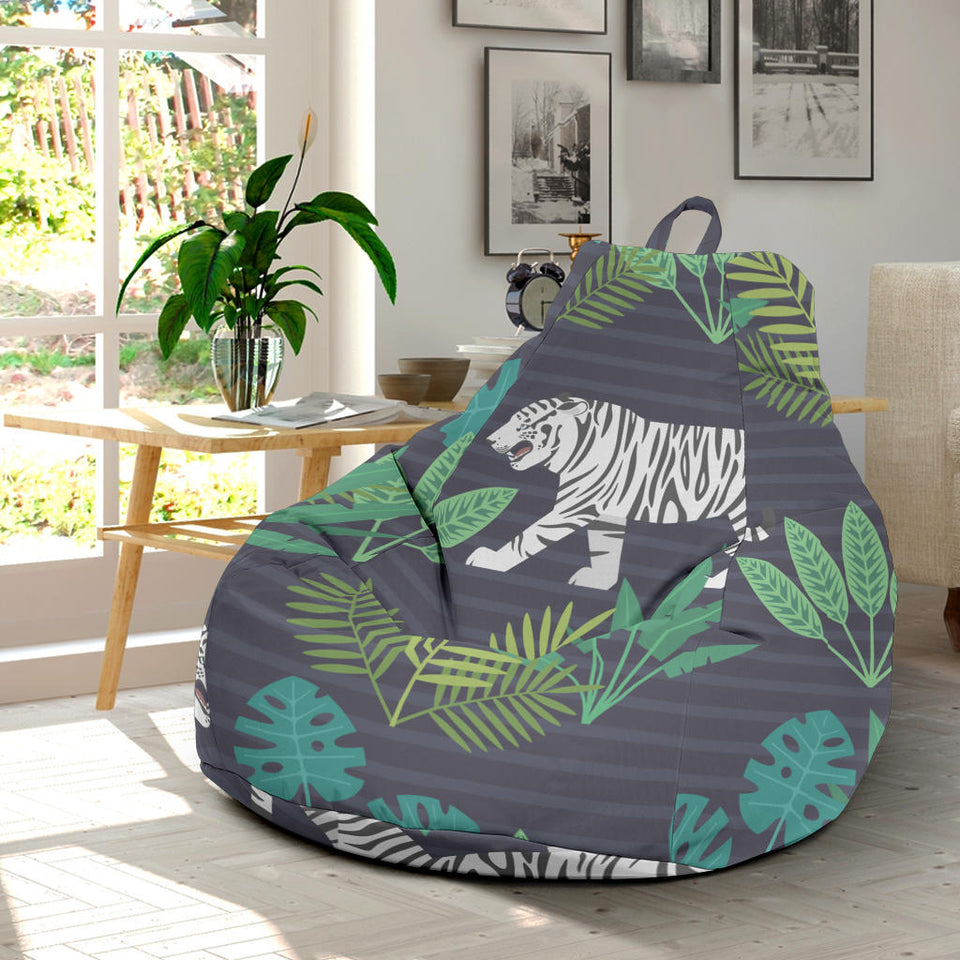 White Bengal Tigers Tropical Plant Bean Bag Cover