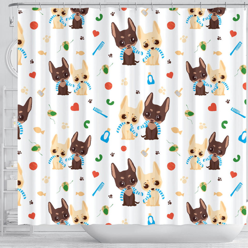 Cute Chihuahua Dog Pattern Shower Curtain Fulfilled In US