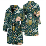 Dinosaurs Tropical Leaves Flower Pattern Men'S Bathrobe
