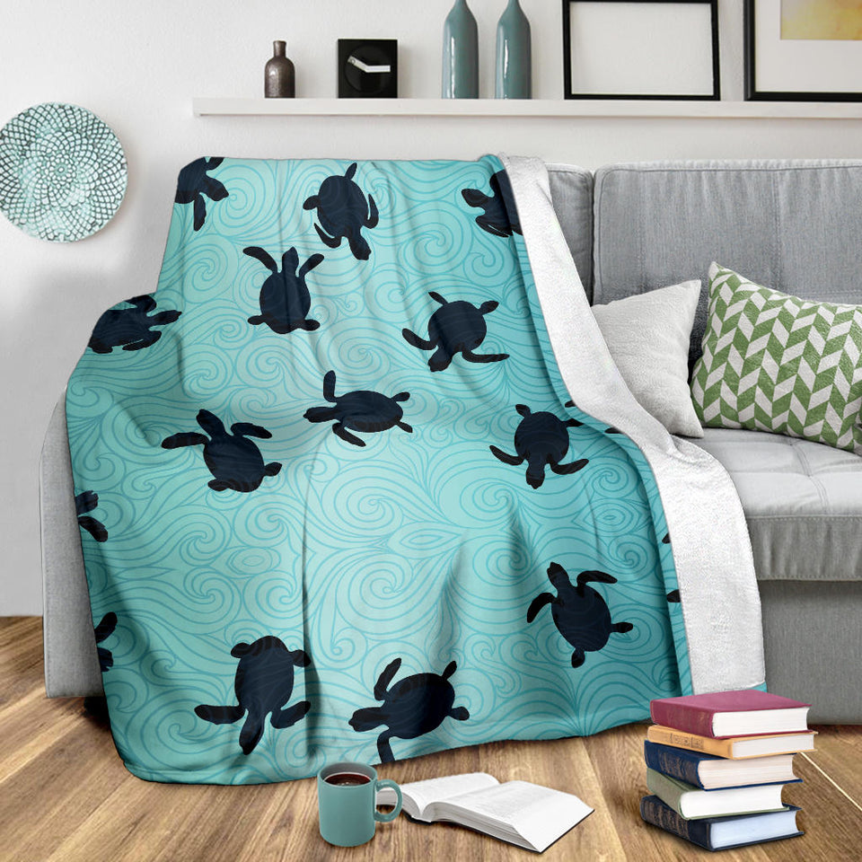 Sea Turtle With Blue Ocean Backgroud Premium Blanket
