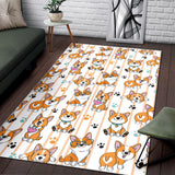 Cute Dog Corgi Striped Background Pattern Area Rug