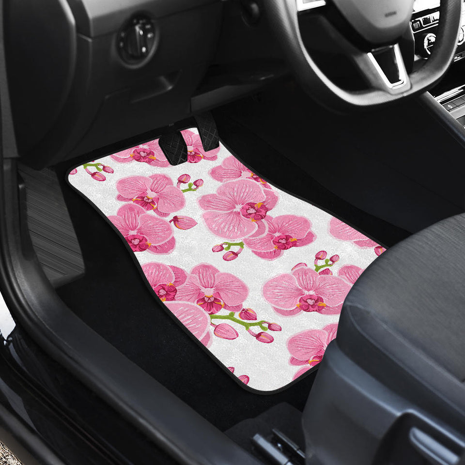 Pink Purple Orchid Pattern Background Front And Back Car Mats