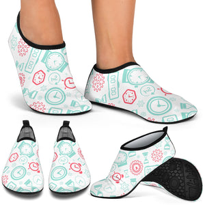 Clock Time Pattern Blackground Aqua Shoes