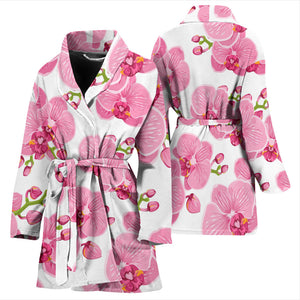 Pink Purple Orchid Pattern Background Women'S Bathrobe