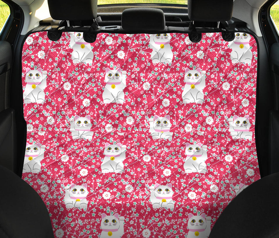 Maneki Neko Lucky Cat Sakura Pink Background Dog Car Seat Covers