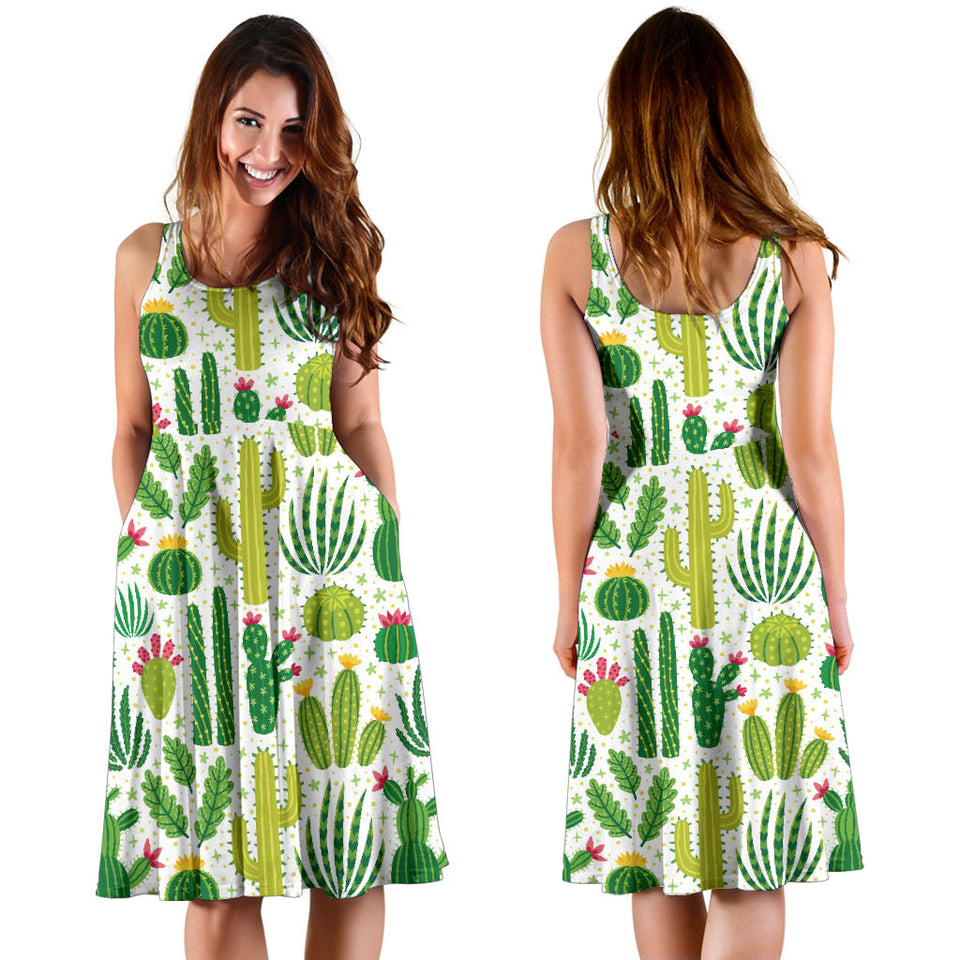 Cactus Pattern Sleeveless Midi Dress