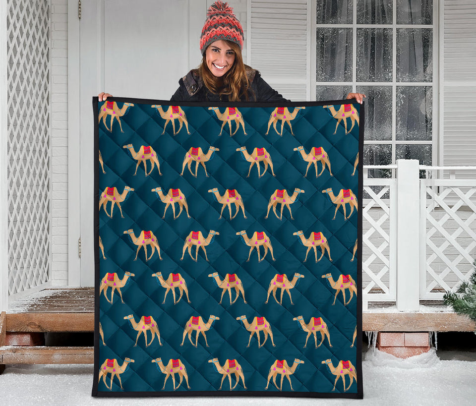 Camel Pattern Blue Blackground Premium Quilt