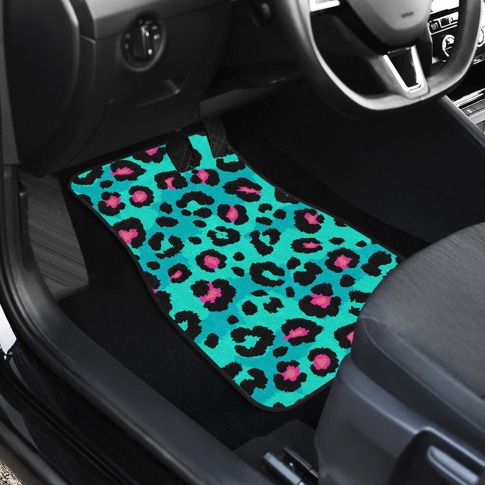 Green Leopard Skin Print Pattern Front And Back Car Mats