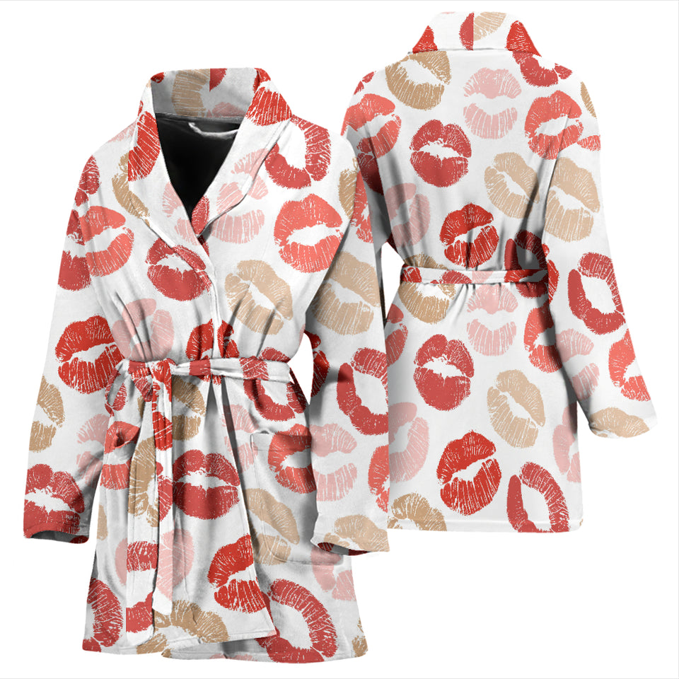 Lips Pattern Print Design 04 Women's Bathrobe