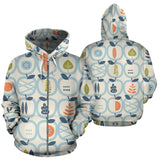 Apples Leaves Pattern Zip Up Hoodie