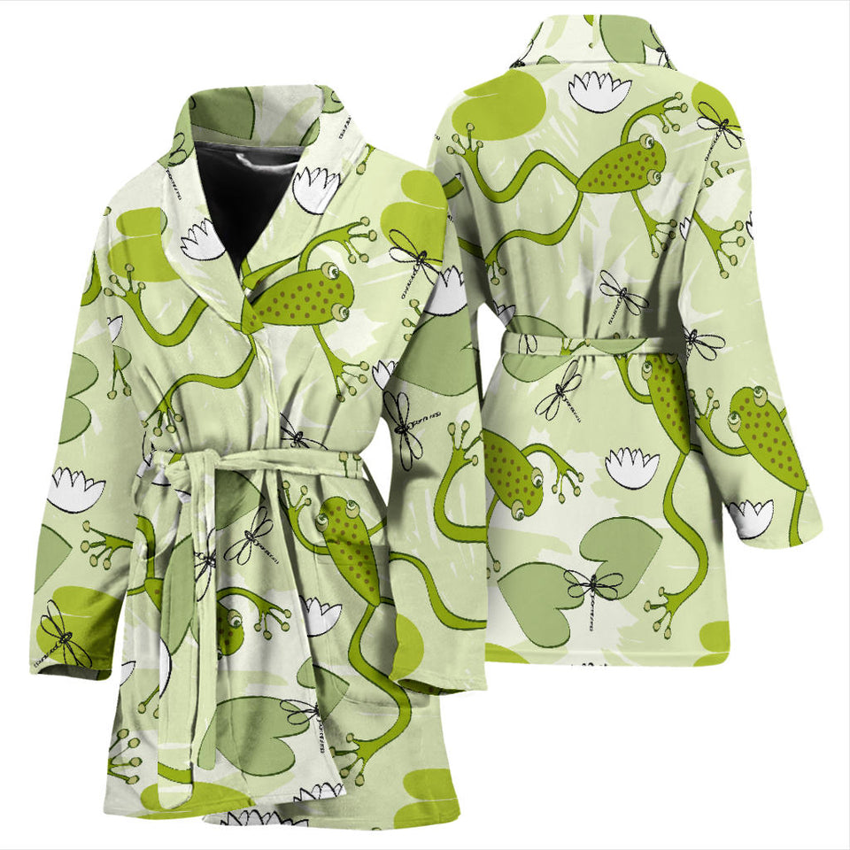 Cute Frog Dragonfly Pattern Women'S Bathrobe