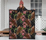 Horse Head Wild Roses Pattern Premium Quilt