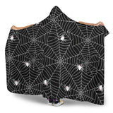 Spider Web Design Pattern Black Background White Cobweb Hooded Blanket