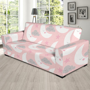 Cute Moon Cloud Star Pattern Pink Dot Background Sofa Slipcover