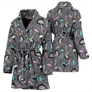 Ostrich Pattern Print Design 01 Women's Bathrobe