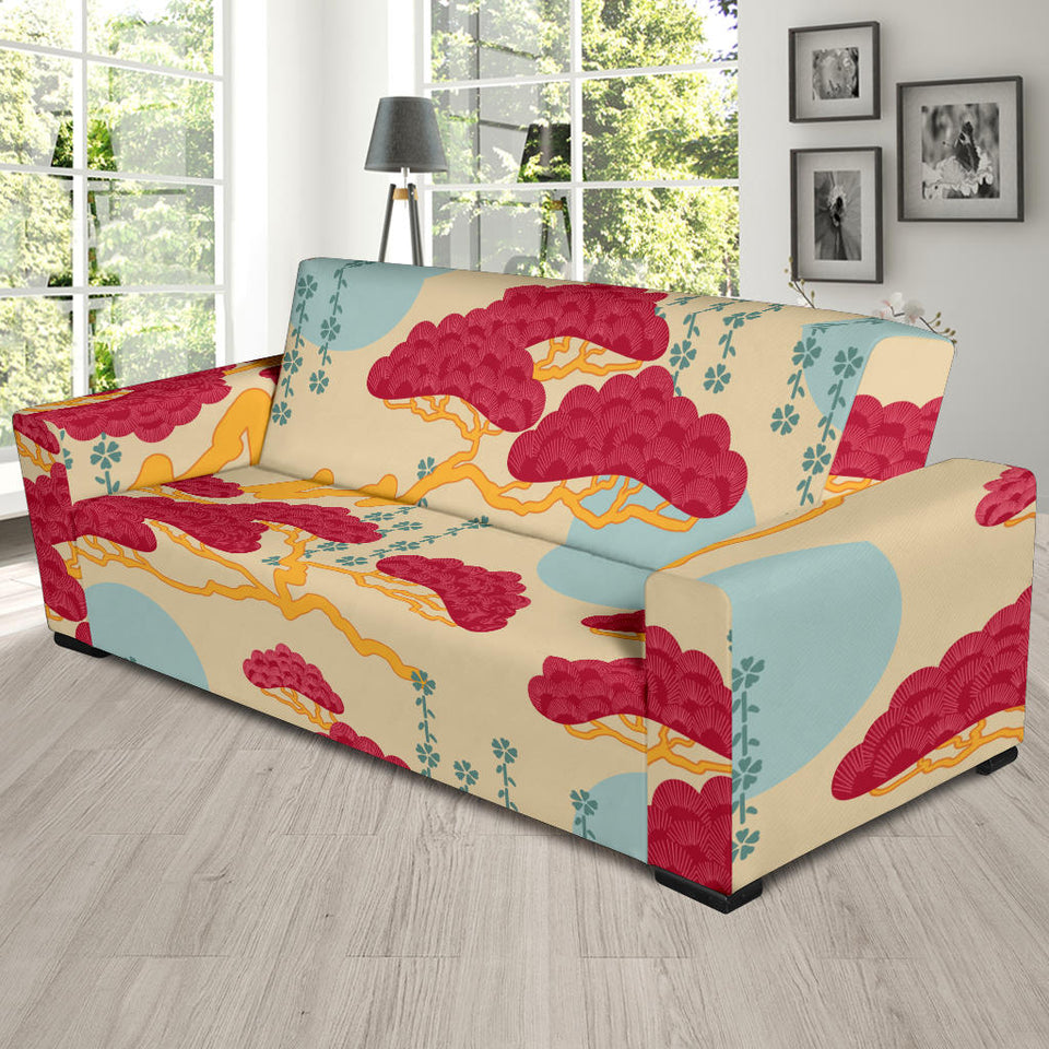 Red Bonsai Gray Sun Japanese Pattern Sofa Slipcover