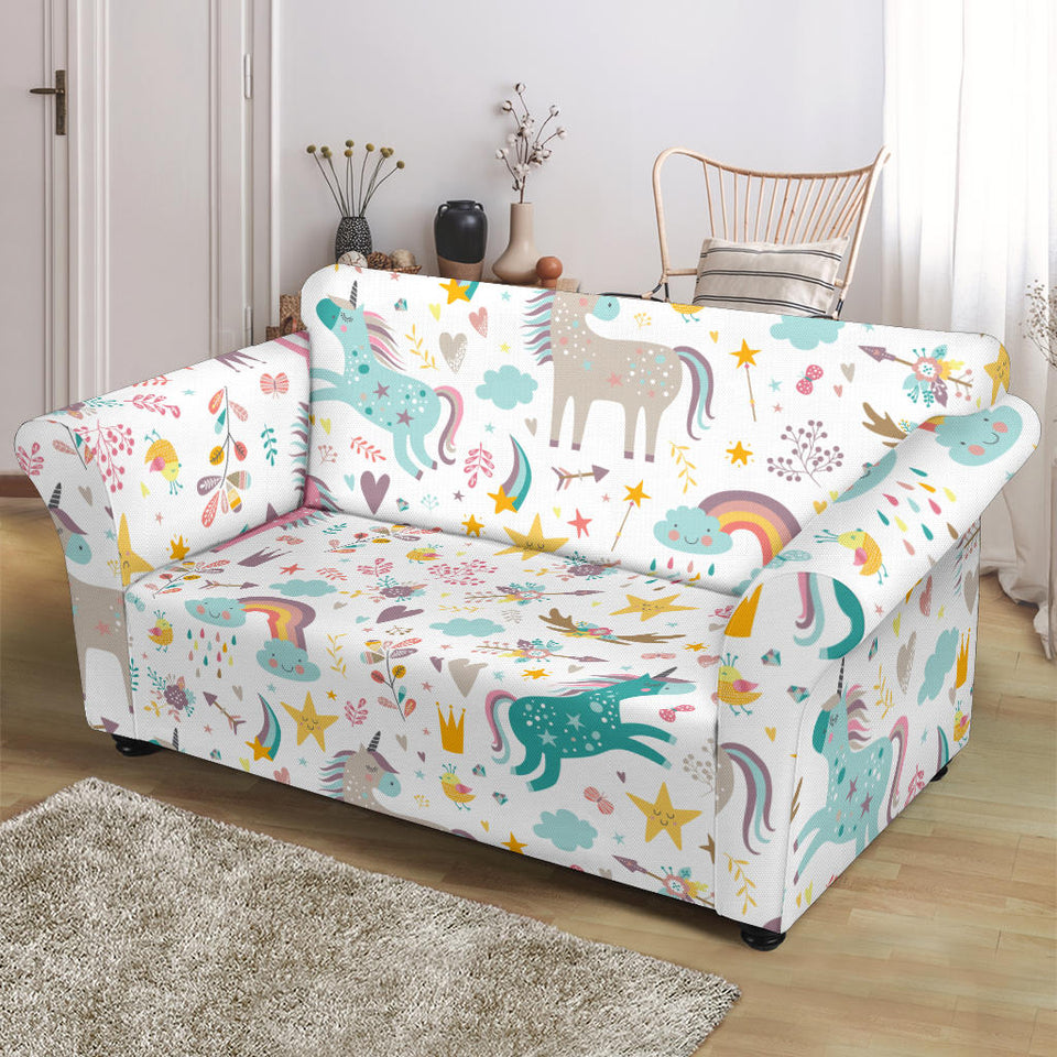 Colorful Unicorn Pattern Loveseat Couch Slipcover