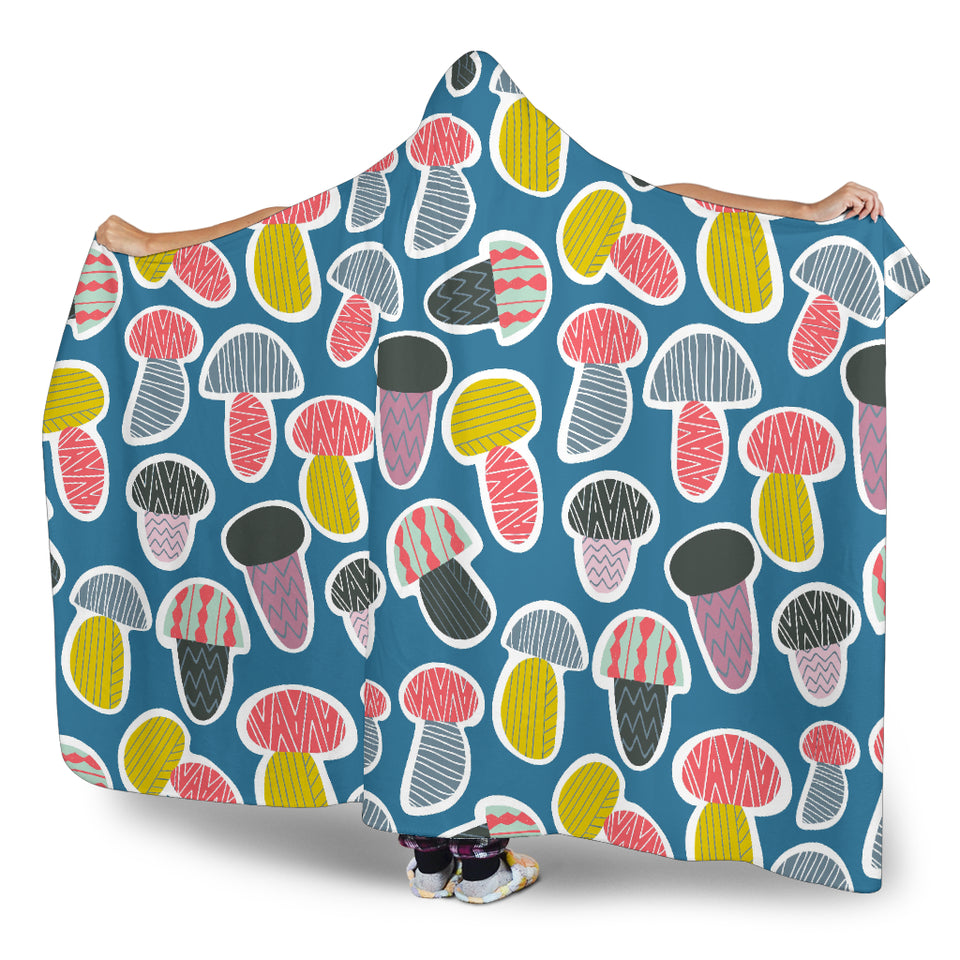 Colorful Mushroom Design Pattern Hooded Blanket