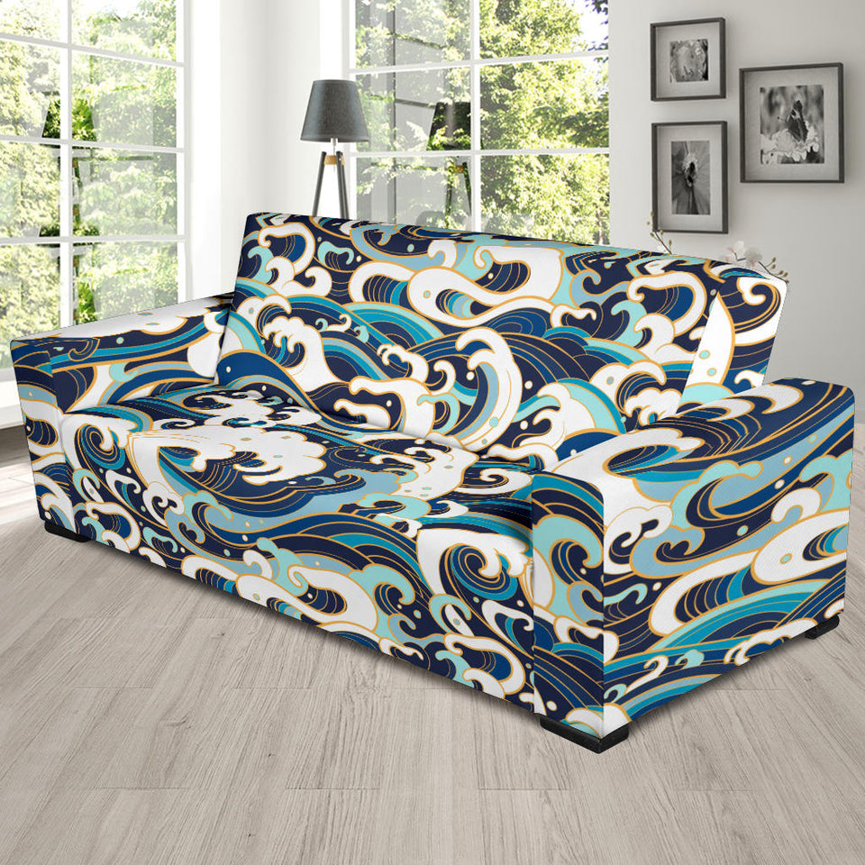 Japanese Wave Pattern Sofa Slipcover