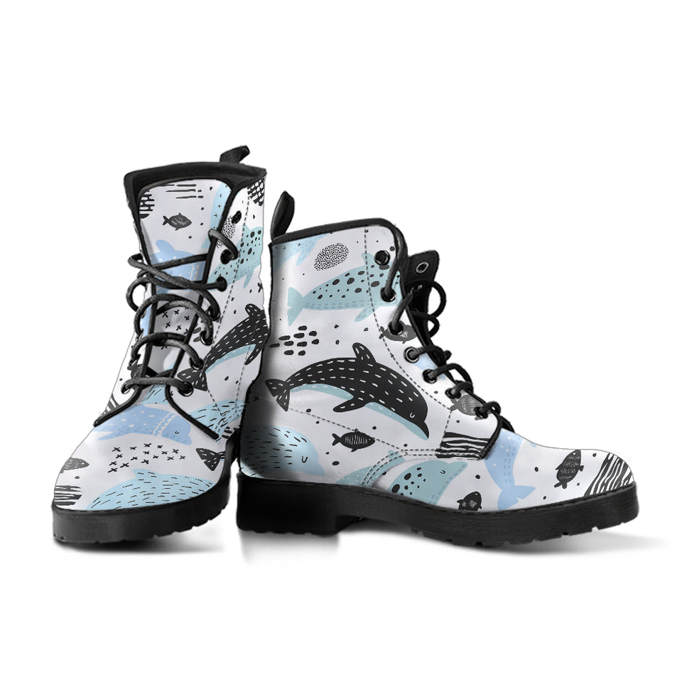 Cute Dolphins Childish Style Pattern Leather Boots