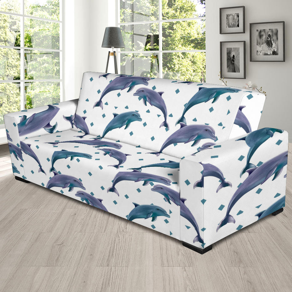 Dolphins Pattern Dotted Background Sofa Slipcover