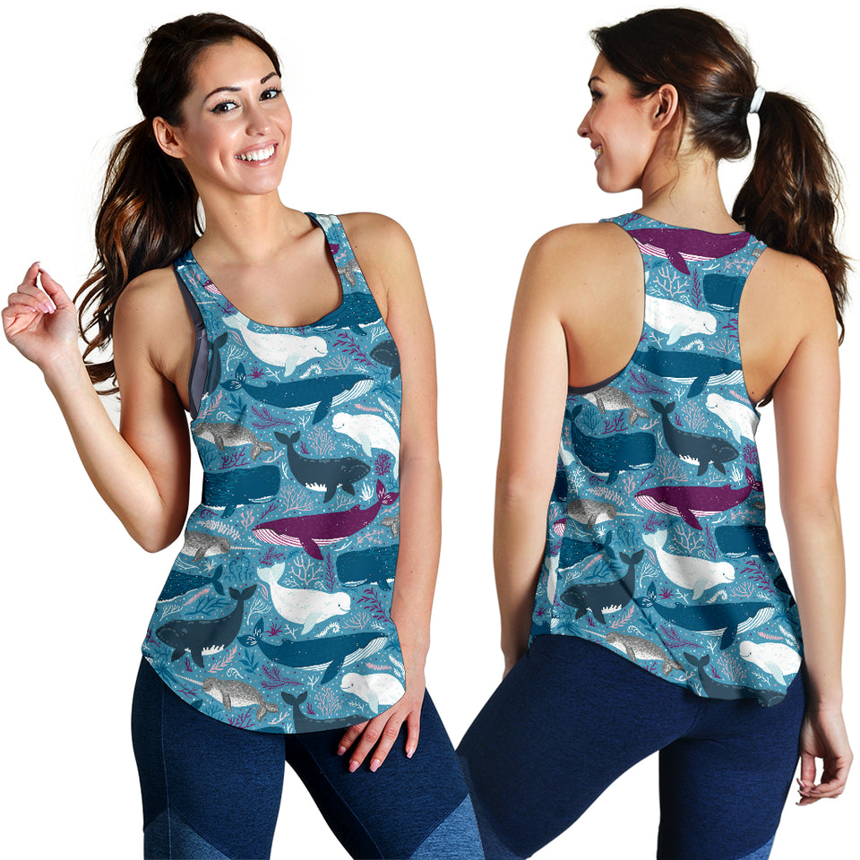 Whale design pattern Women Racerback Tank Top