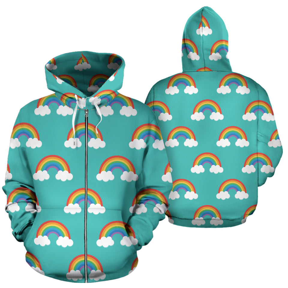 Rainbow Pattern Green Background Zip Up Hoodie