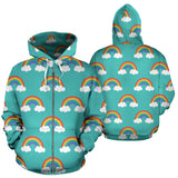 Rainbow Pattern Green Background Zip Up Hoodie