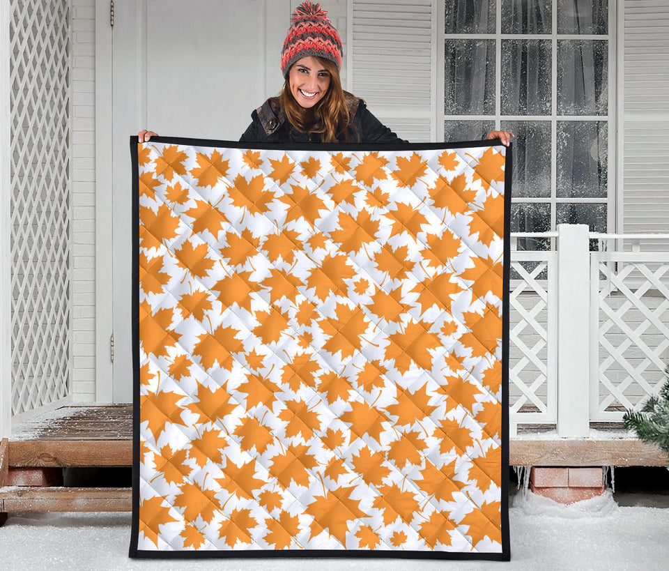 Orange Maple Leaf Pattern Premium Quilt