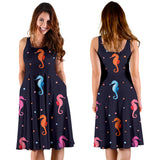 Watercolor Colorful Seahorse Pattern Sleeveless Midi Dress