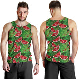 Watermelons tropical palm leaves pattern background Men Tank Top
