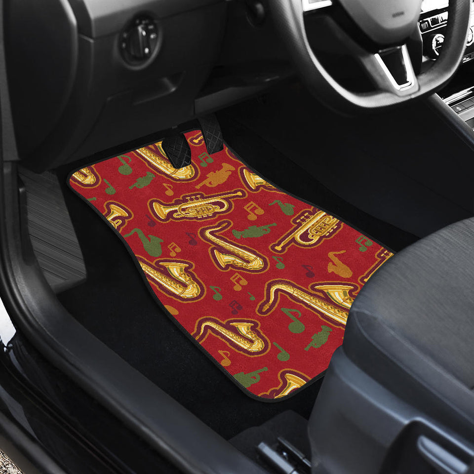 Saxophone Cornet Pattern Red Background Front And Back Car Mats