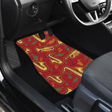 Saxophone Cornet Pattern Red Background Front And Back Car Mats