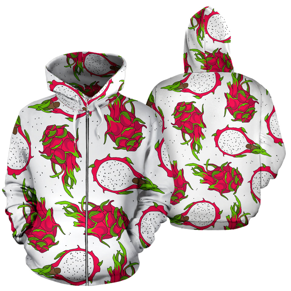 Dragon Fruits White Background Zip Up Hoodie