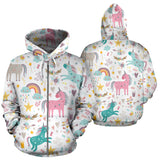 Colorful Unicorn Pattern Zip Up Hoodie