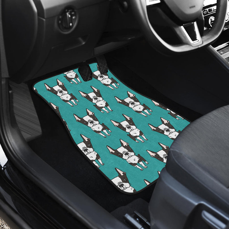 Hand Drawn Boston Terrier Dog Pattern Front And Back Car Mats