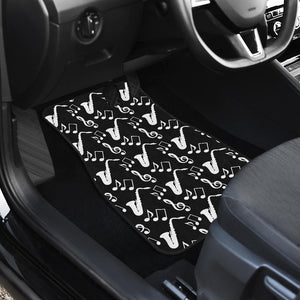 Saxophone Music Notes Treble Clef Black White Theme Front Car Mats