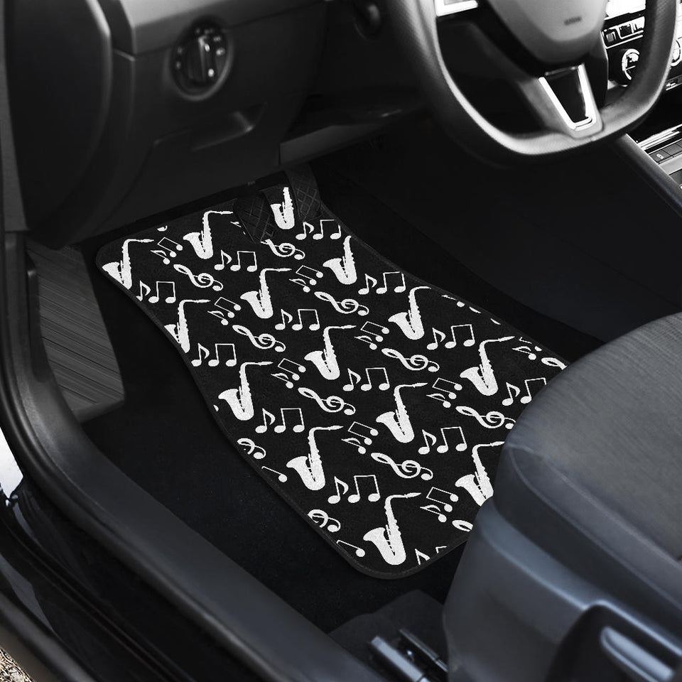 Saxophone Music Notes Treble Clef Black White Theme Front Car Mats