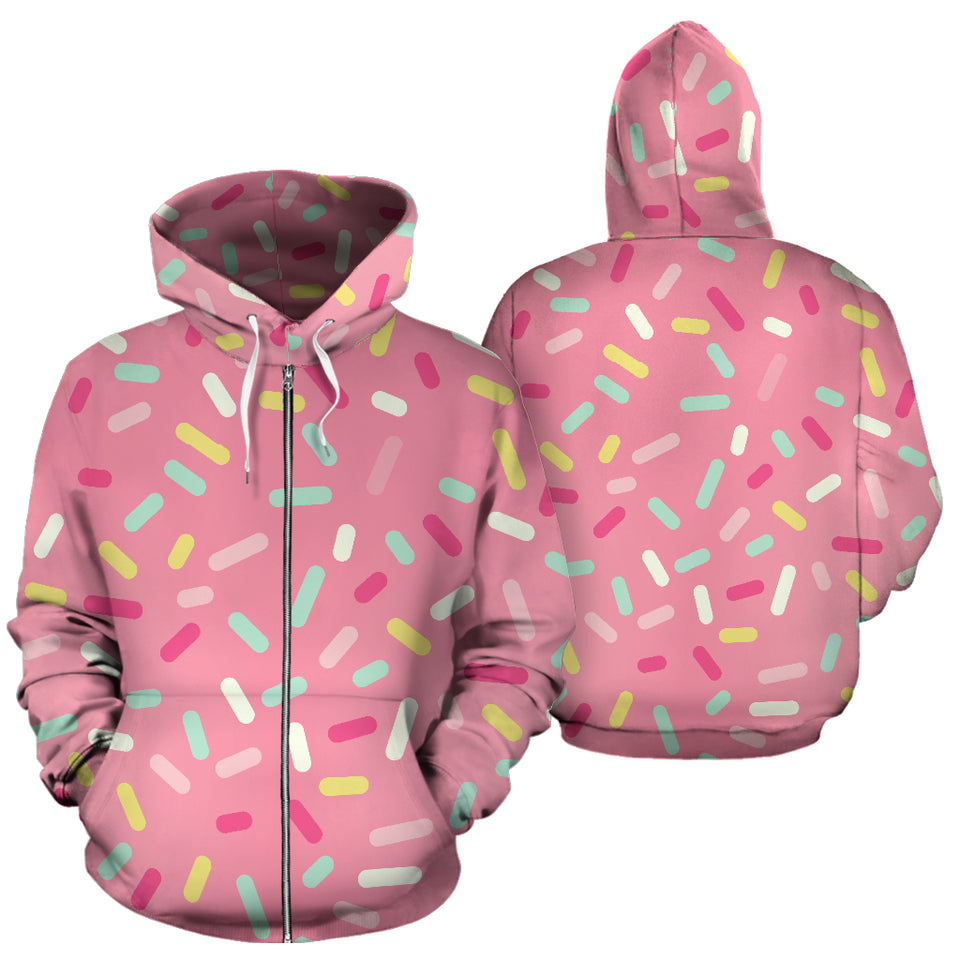 Pink Donut Glaze Candy Pattern Zip Up Hoodie