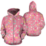 Pink Donut Glaze Candy Pattern Zip Up Hoodie