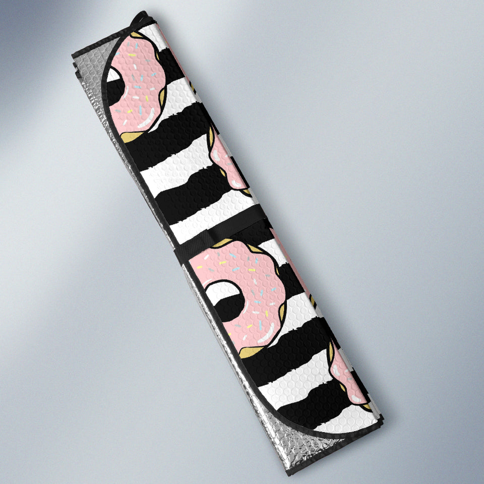 Donuts Pink Icing Striped Pattern Car Sun Shade