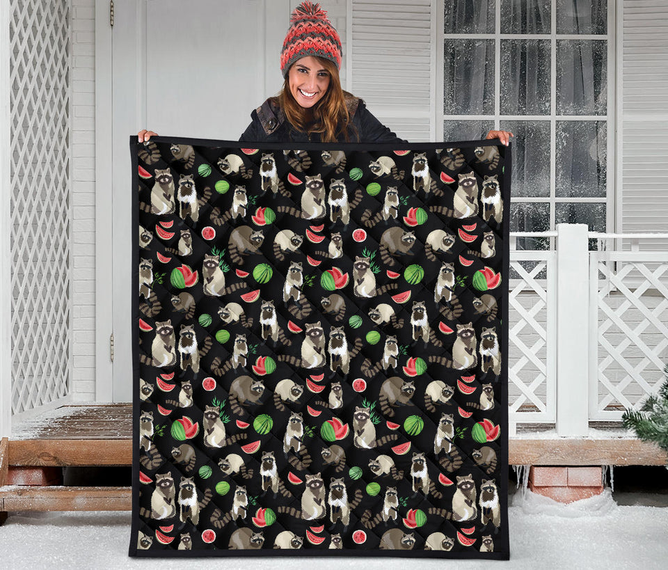 Raccoon Watermelon Pattern Premium Quilt
