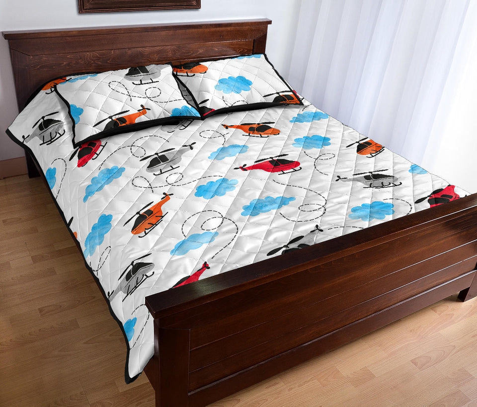 Watercolor helicopter cloud pattern Quilt Bed Set