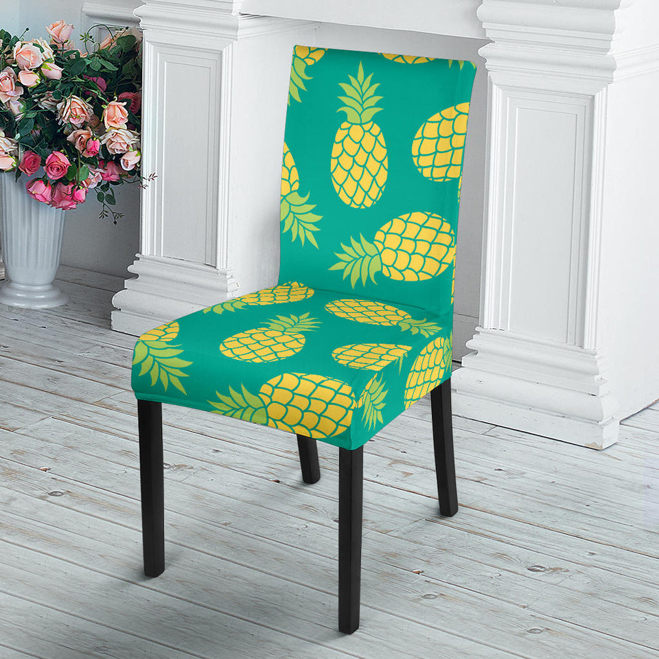 Pineapples Pattern Green Background Dining Chair Slipcover