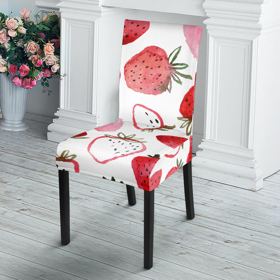 Watercolor Hand Drawn Beautiful Strawberry Pattern Dining Chair Slipcover