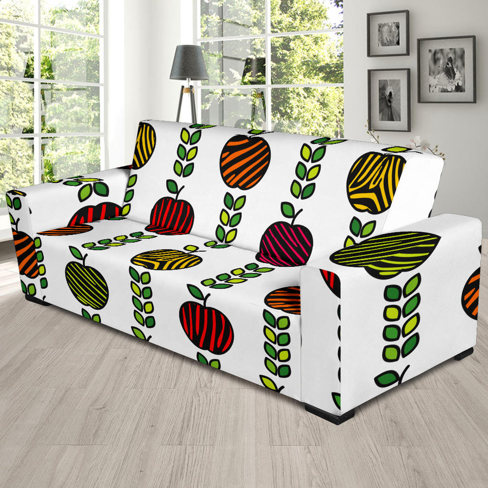 Colorful Apples Leave Zebra Stripe Sofa Slipcover